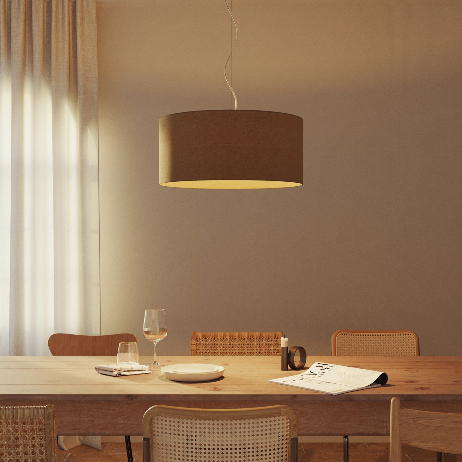 Paralume Cilindro XXL in tessuto con attacco E27 - Made in Italy - Lana Marrone