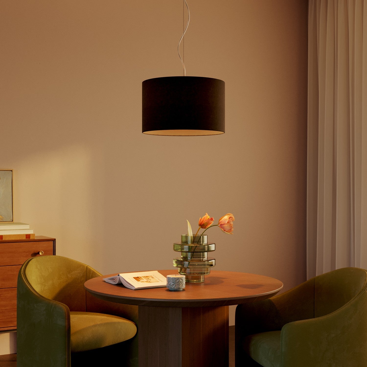 Lampada a sospensione con paralume in tessuto Cilindro Small - Made in Italy - Lana Grigio Scuro No