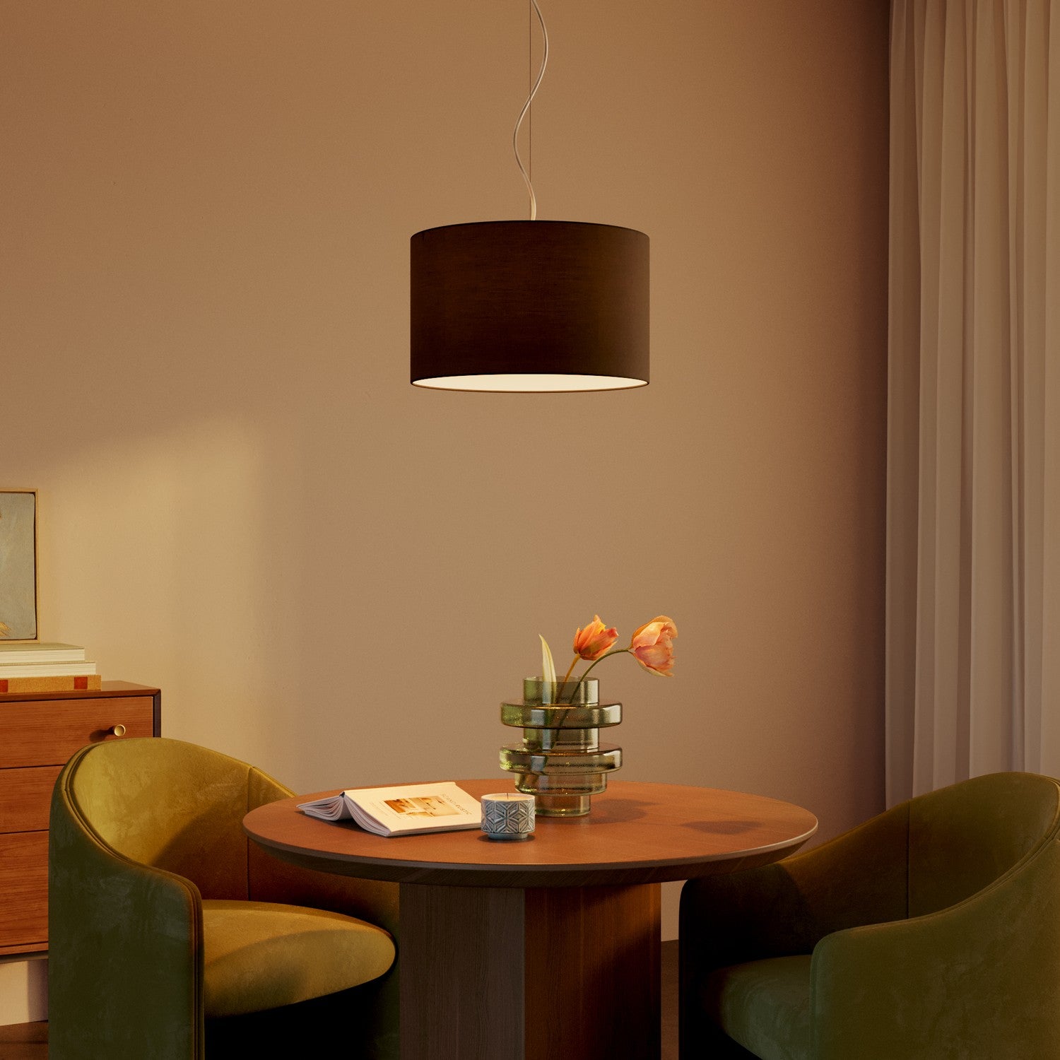 Lampada a sospensione con paralume in tessuto Cilindro Small - Made in Italy - Teletta Antracite No