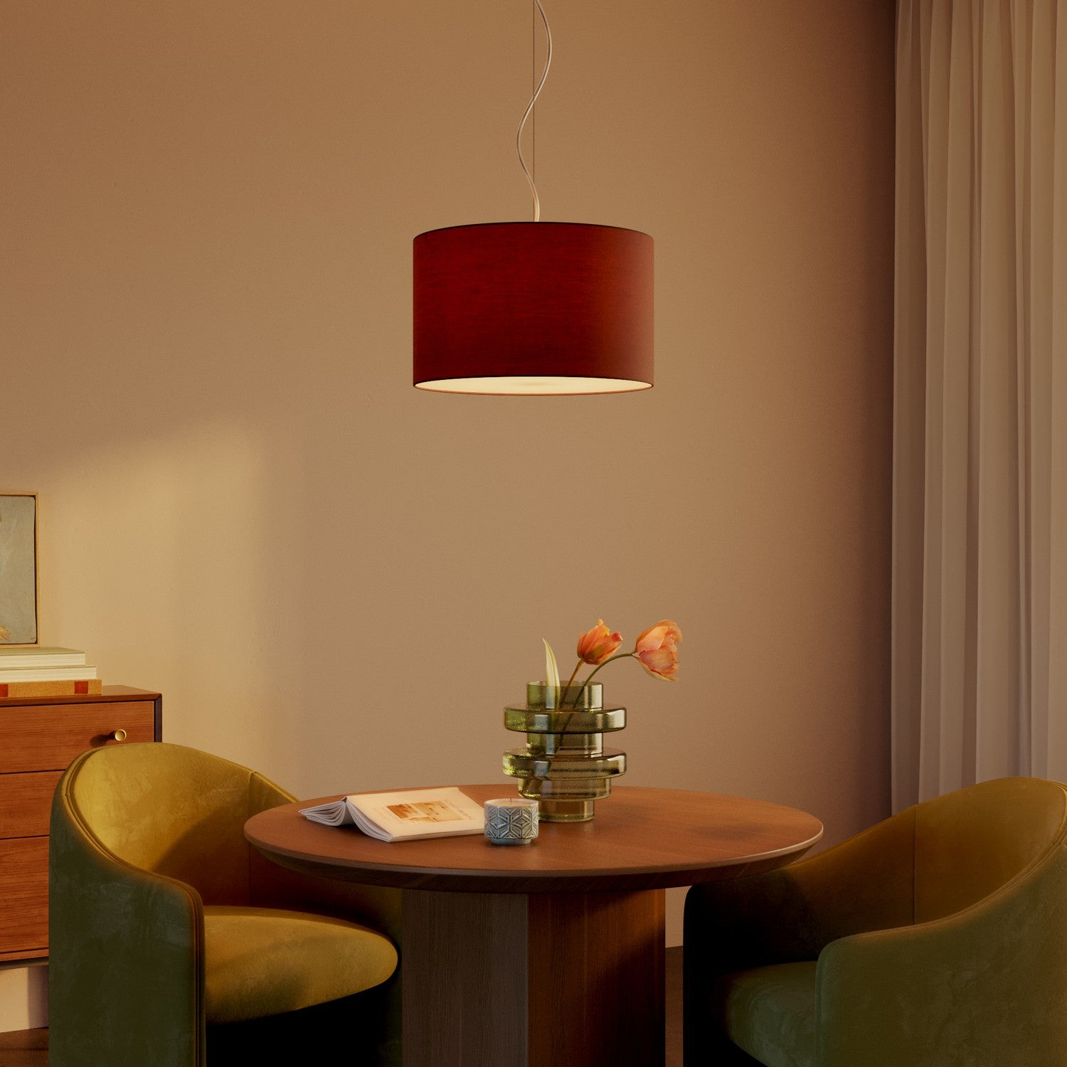 Lampada a sospensione con paralume in tessuto Cilindro Small - Made in Italy - Arenal Bordeaux Si