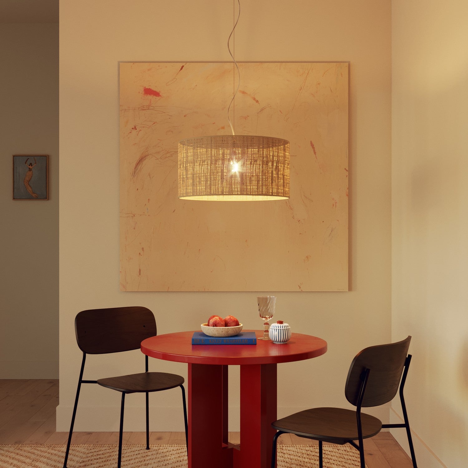 Lampada a sospensione con paralume in tessuto Cilindro Medium - Made in Italy - Raphia Si