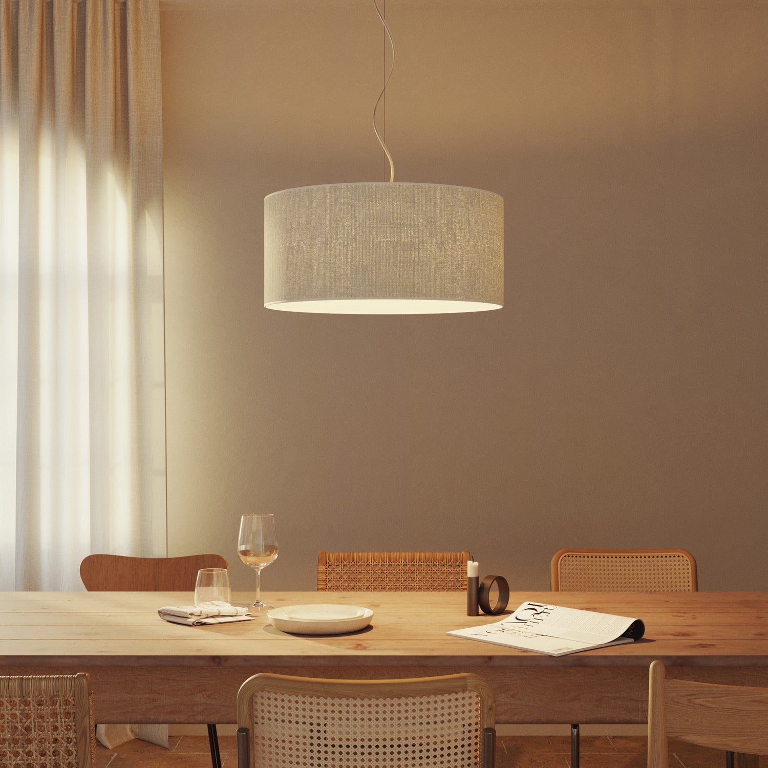 Lampada a sospensione con paralume in tessuto Cilindro Large - Made in Italy - Juta Chiara No