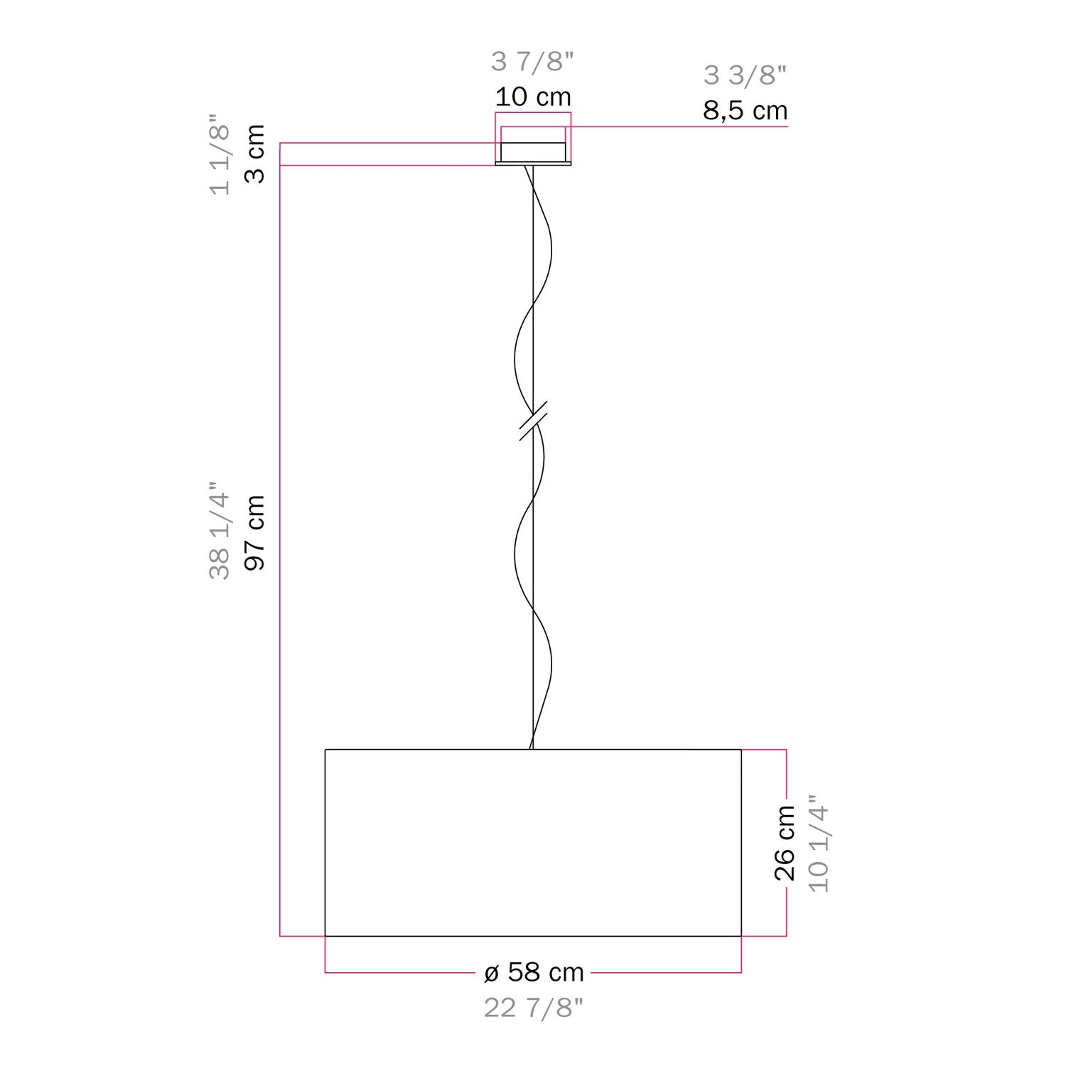 Lampada a sospensione con paralume in tessuto Cilindro Large - Made in Italy - Lana Grigio Chiaro No