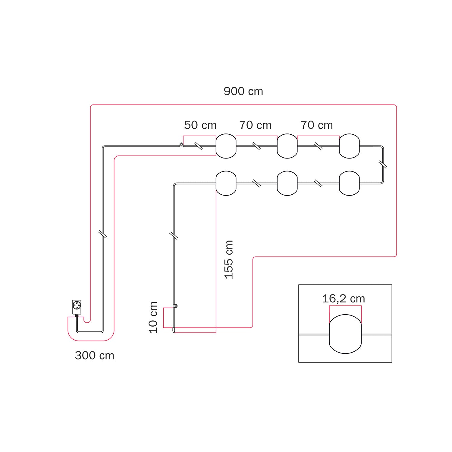 Catena luminosa 6 punti luce da esterno IP67 Bianco Sabbia - Marina6 Cherry 70 cm