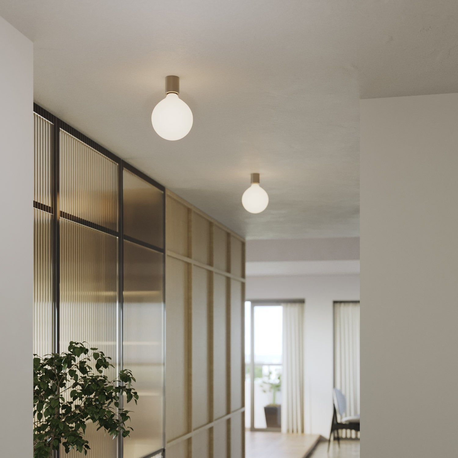 Applique in metallo con lampadina globo effetto porcellana - Titanio satinato