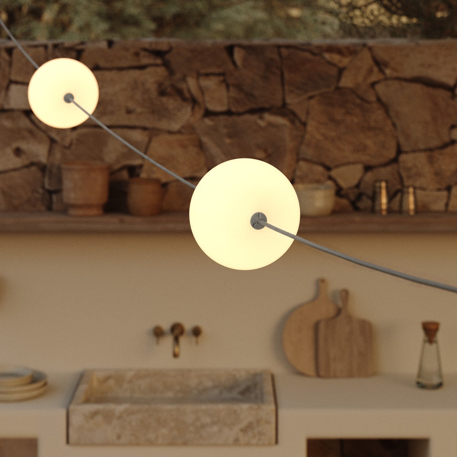 Catena luminosa 3 punti luce da esterno IP67 Grigio - Marina3 Cherry 140 cm