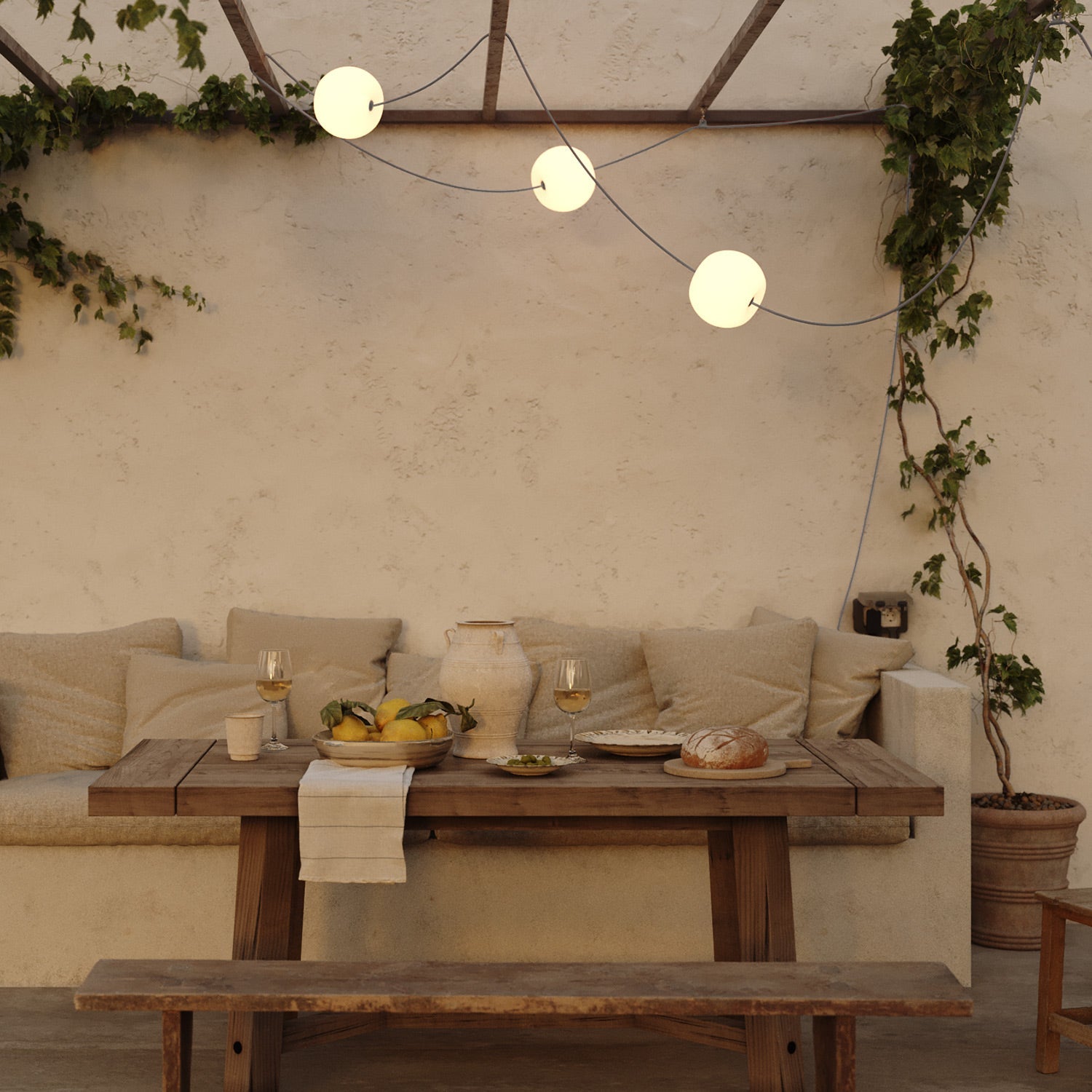 Catena luminosa 3 punti luce da esterno IP67 Grigio - Marina3 Cherry 140 cm