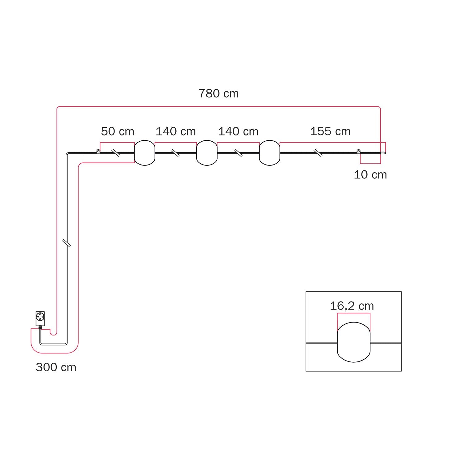 Catena luminosa 3 punti luce da esterno IP67 Grigio - Marina3 Cherry 140 cm