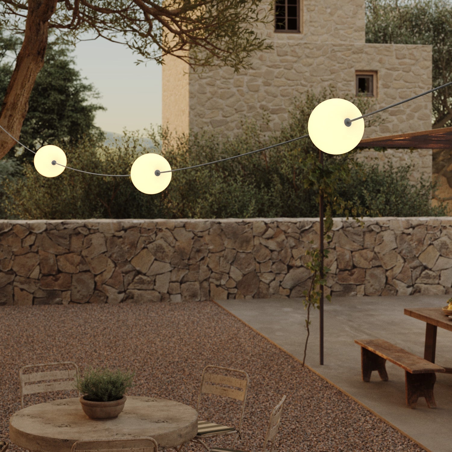 Catena luminosa 3 punti luce da esterno IP67 Grigio - Marina3 Cherry 140 cm