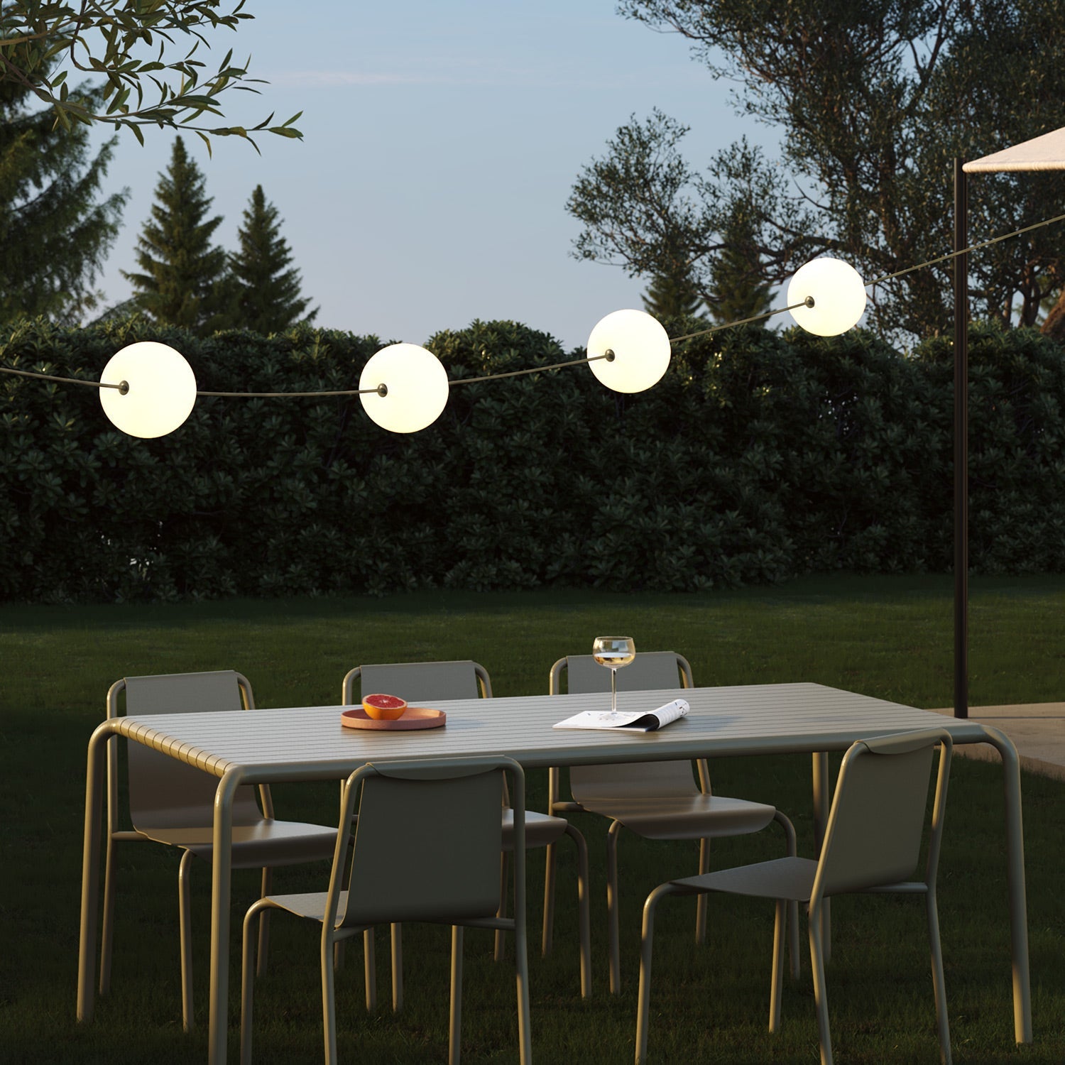 Catena luminosa 4 punti luce da esterno IP67 Verde Oliva - Marina4 Cherry 70 cm