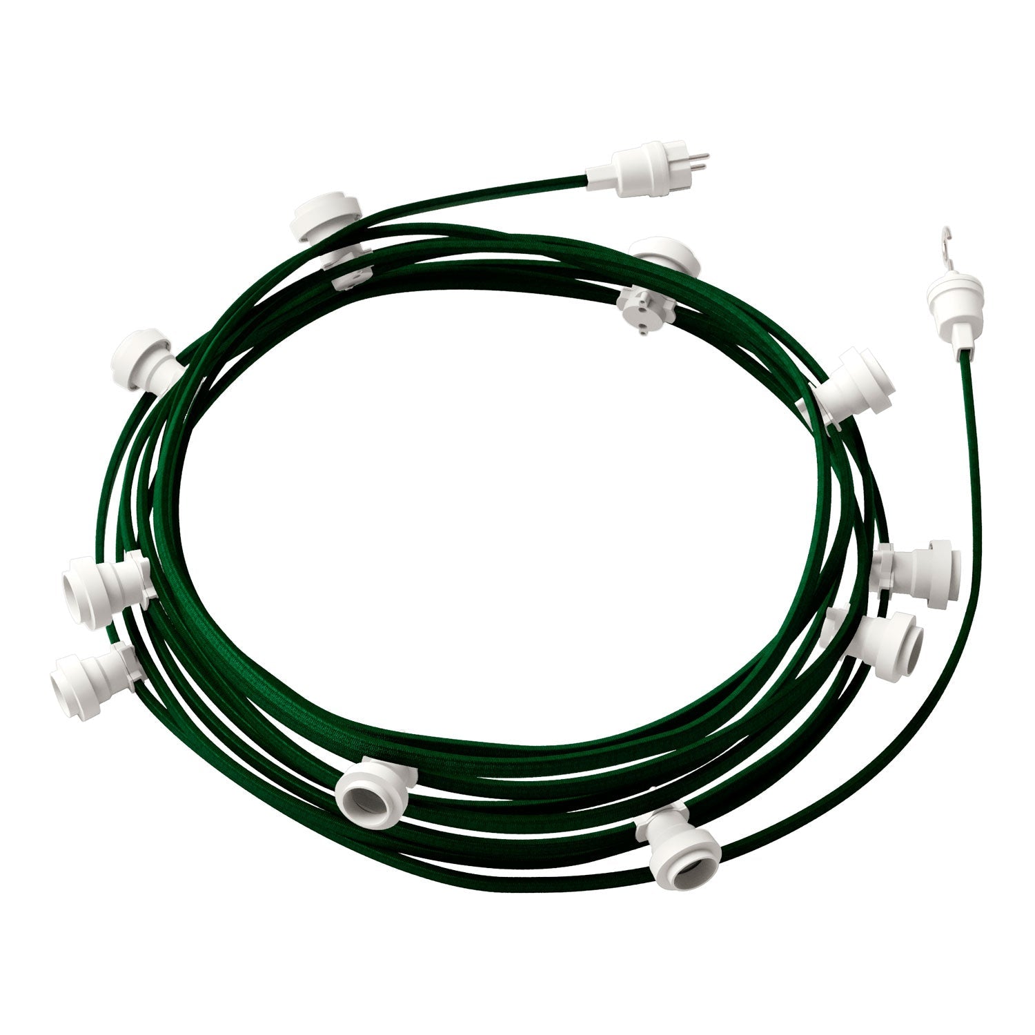 Catenaria Sistema Lumet da 12,5 m con cavo tessile CM21, 10 portalampada, gancio e spina bianchi