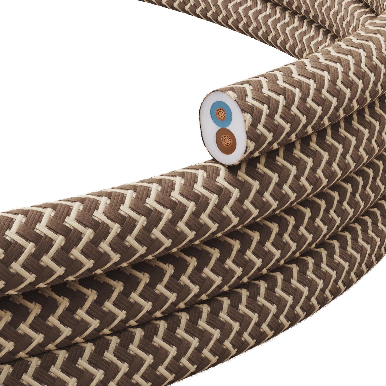 Cavo tessile piatto Lino Corteccia e Beige ZigZag - PD73