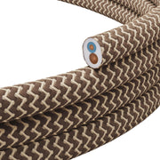 Cavo tessile piatto Lino Corteccia e Beige ZigZag - PD73