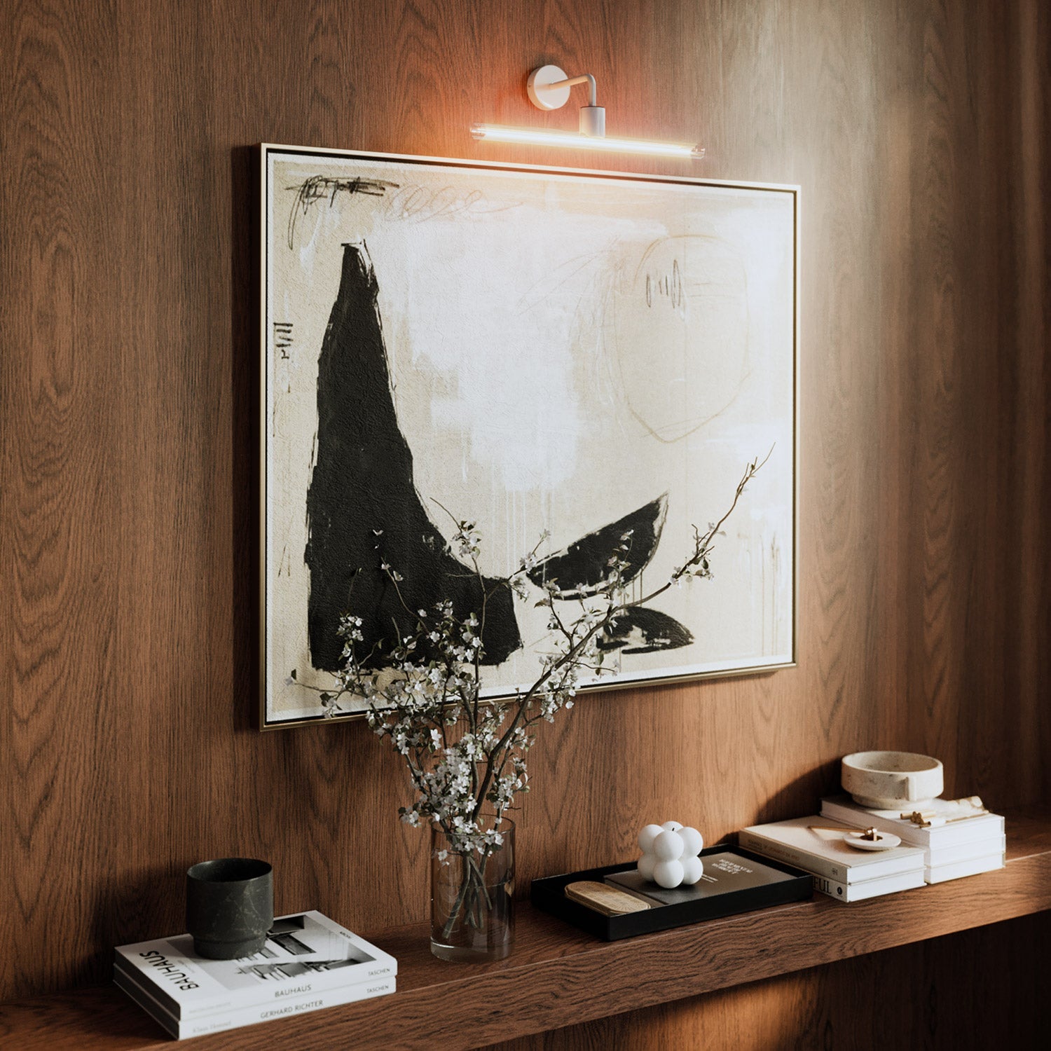 Fermaluce esse14, lampada a muro in metallo con estensione curva - Bianco