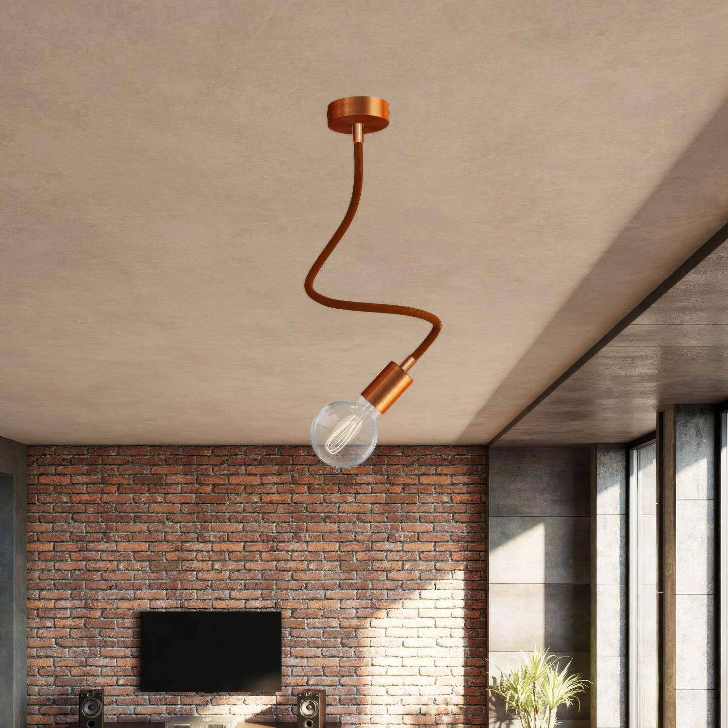 Kit Creative Flex tubo flessibile di estensione rivestito in tessuto RM13 Marrone con terminali metallici Rame satinato 60 cm