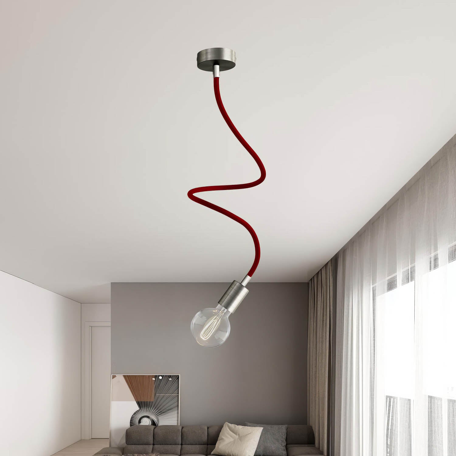 Kit Creative Flex tubo flessibile di estensione rivestito in tessuto RM19 Bordeaux con terminali metallici Titanio satinato 90 cm