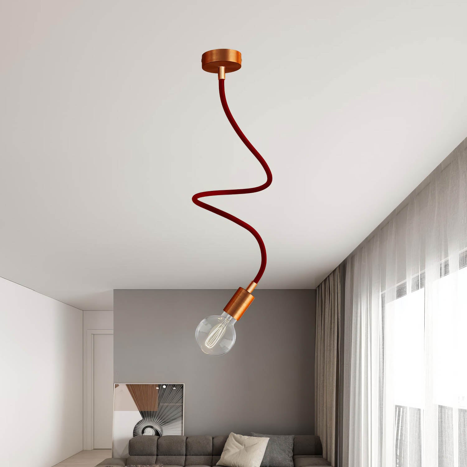 Kit Creative Flex tubo flessibile di estensione rivestito in tessuto RM19 Bordeaux con terminali metallici Rame satinato 90 cm
