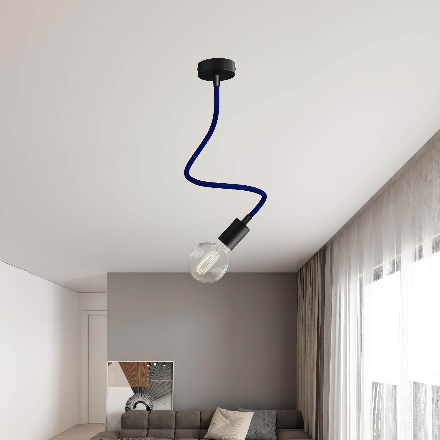 Kit Creative Flex tubo flessibile di estensione rivestito in tessuto RM20 Blu scuro con terminali metallici Nero 60 cm