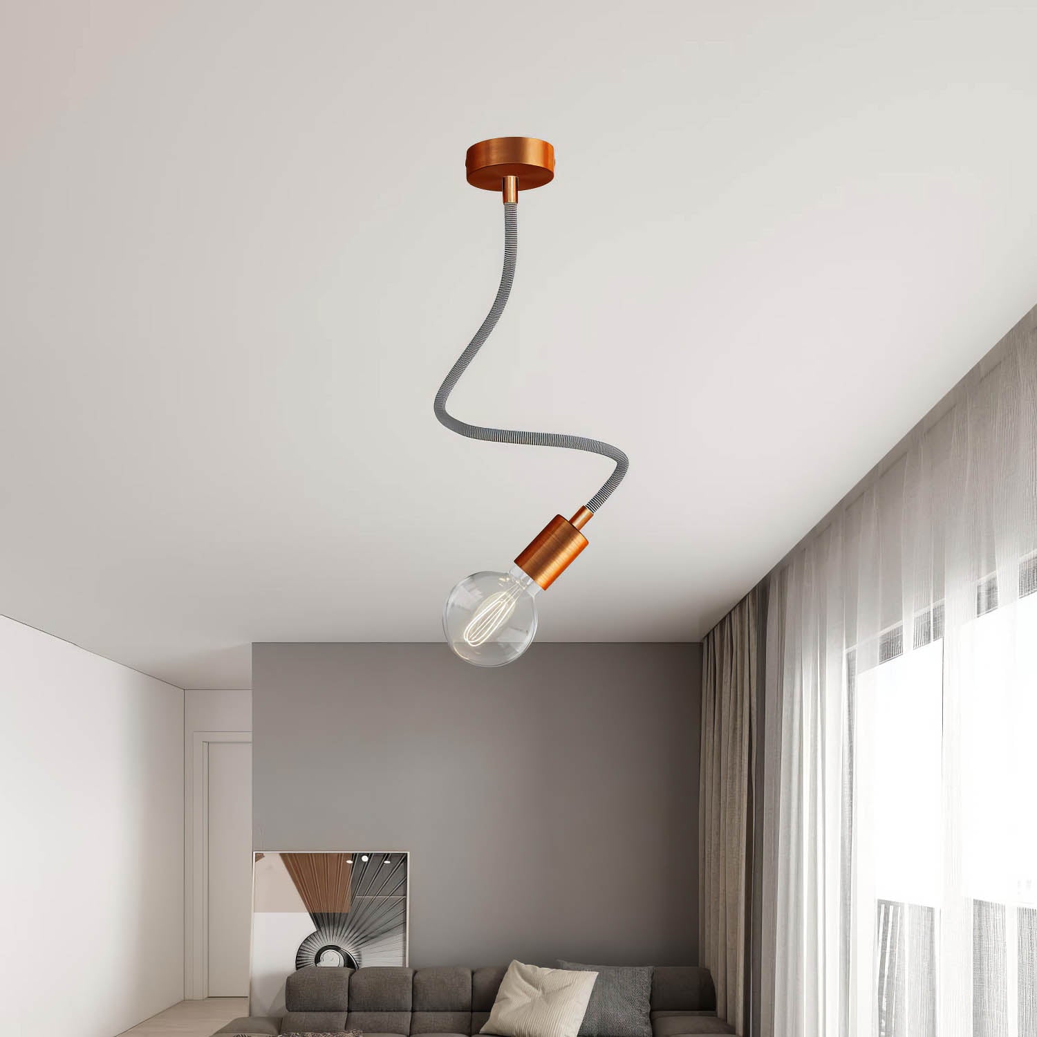 Kit Creative Flex tubo flessibile di estensione rivestito in tessuto RZ04 Nero Bianco con terminali metallici Rame satinato 60 cm