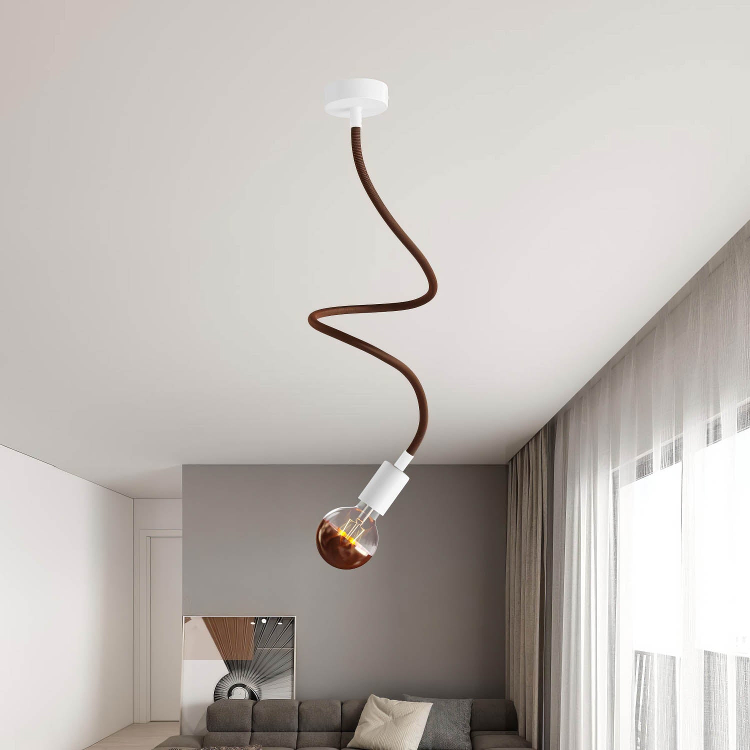 Kit Creative Flex tubo flessibile di estensione rivestito in tessuto RZ22 Nero Whiskey con terminali metallici Bianco opaco 90 cm