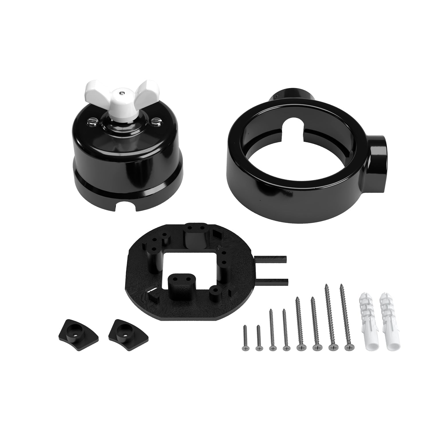 Kit interruttore/deviatore con dado a farfalla e base per Creative-Tubes in porcellana nera Bianco 2