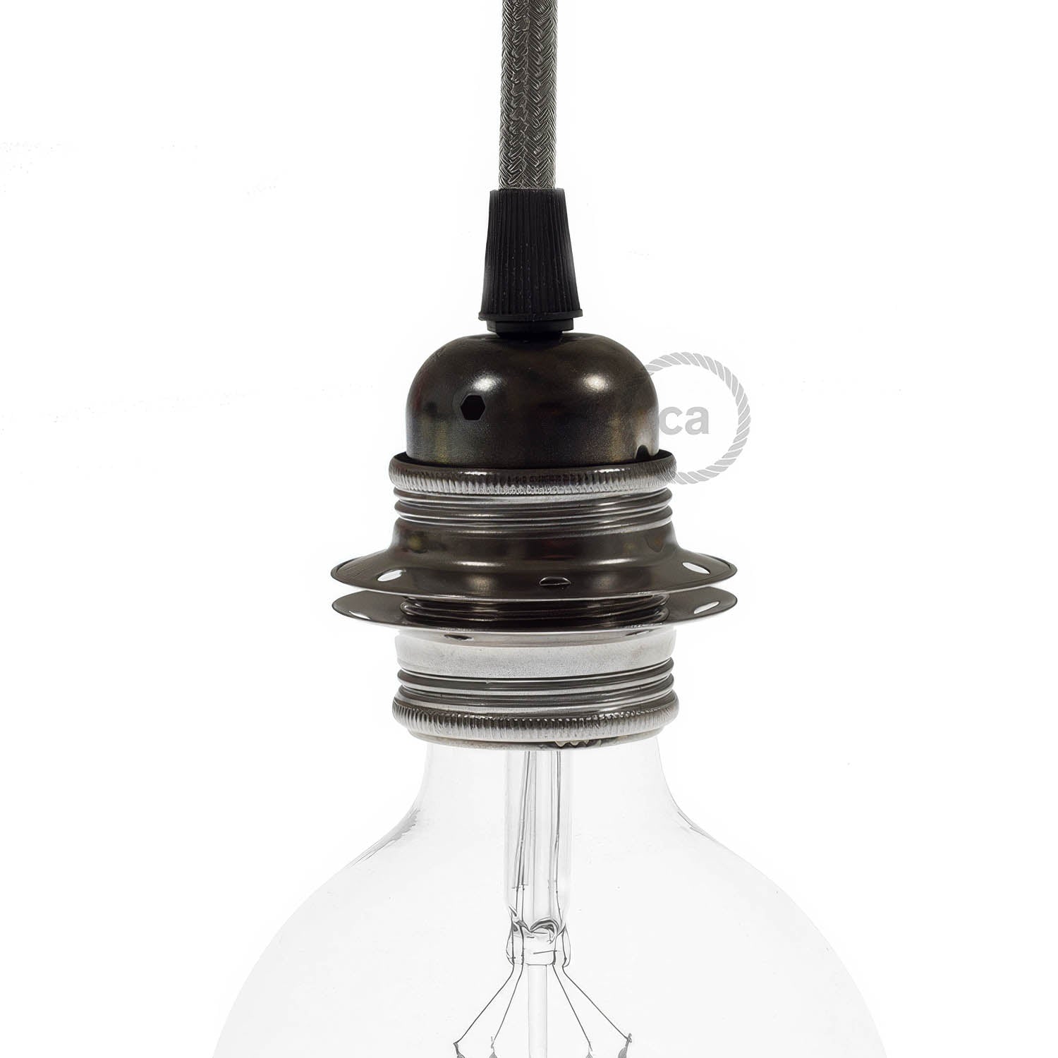 Kit portalampada E27 in metallo con doppia ghiera per paralume - Nero perla Conico