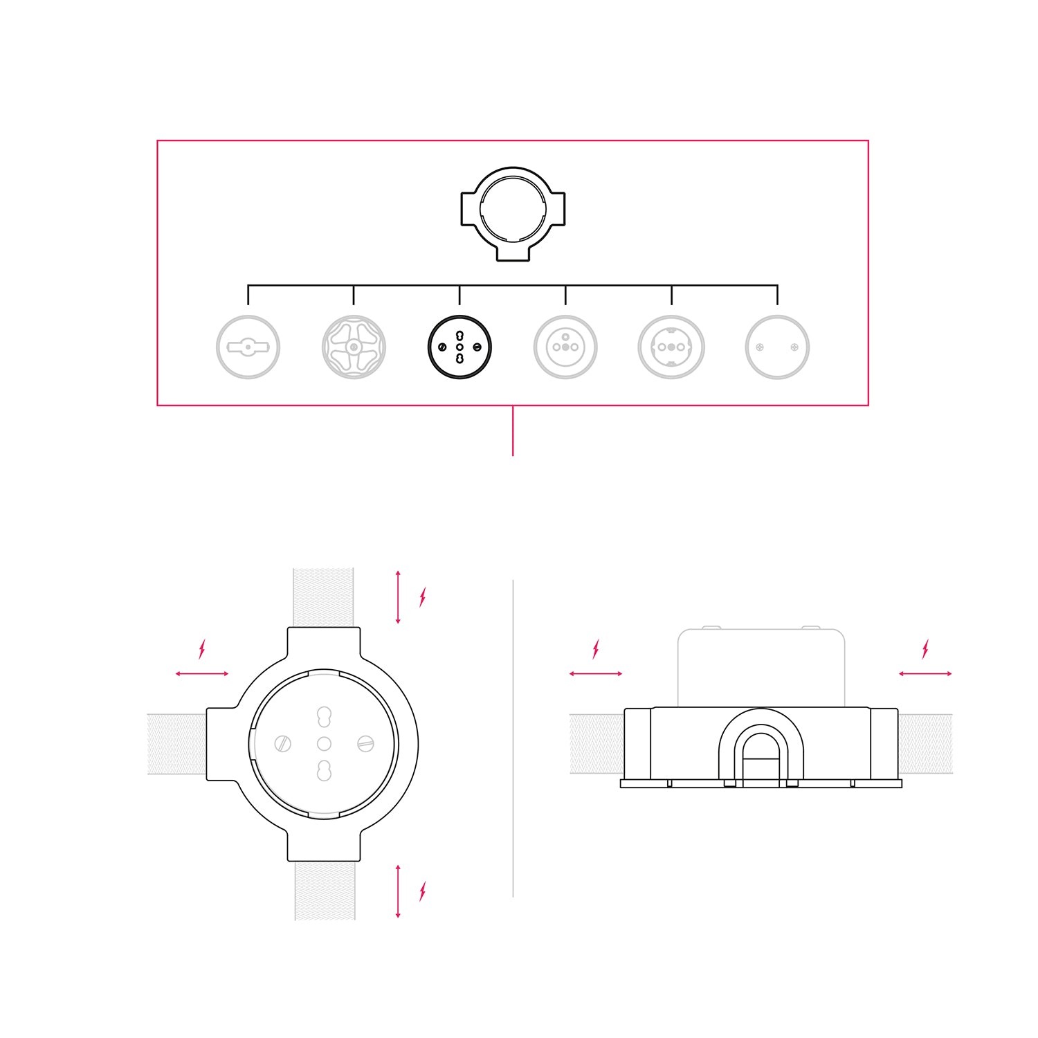 Kit presa bipasso italiana 10/16A da parete e base per Creative-Tubes in porcellana - Bianco 3
