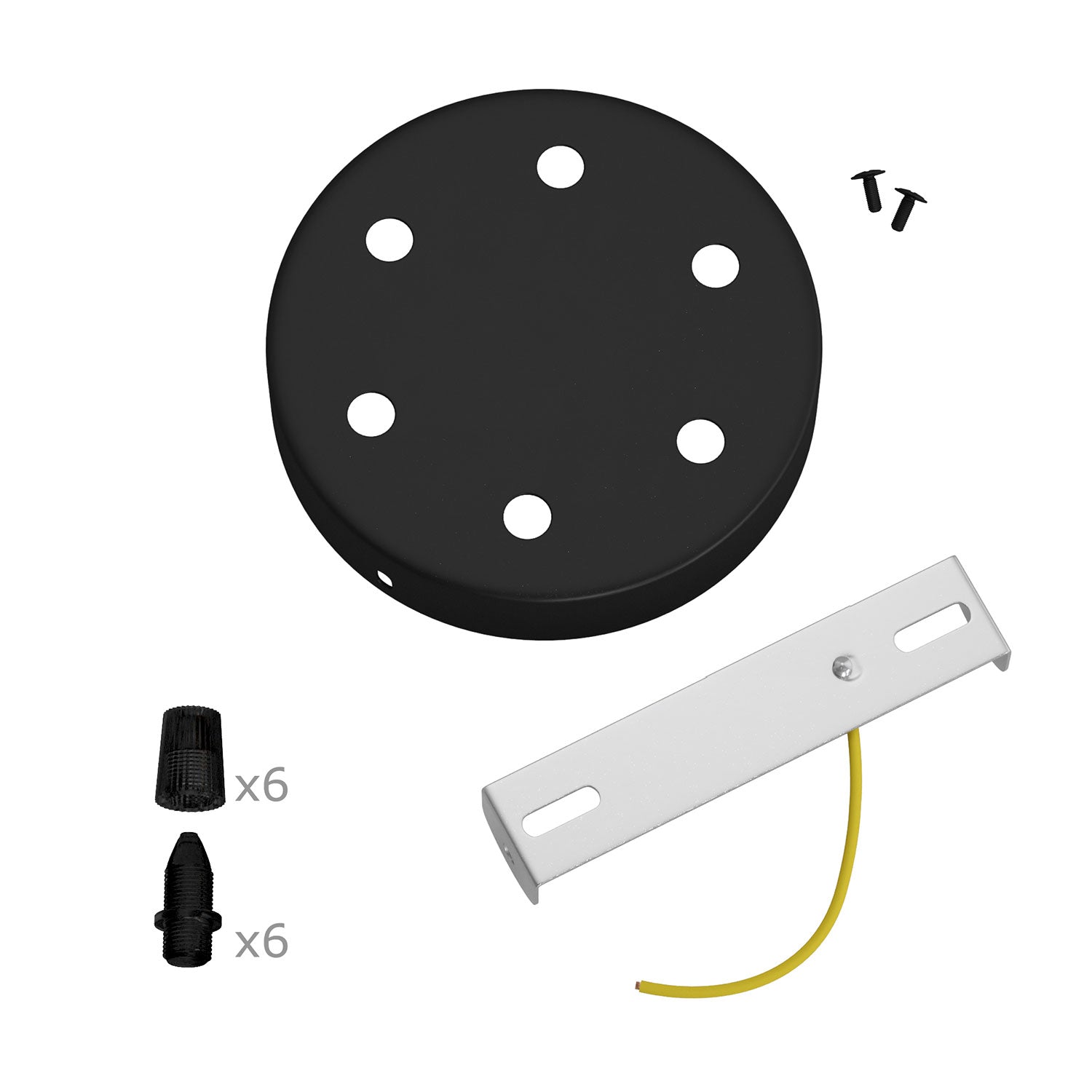 Kit rosone cilindrico in metallo a 6 fori - Nero Conico