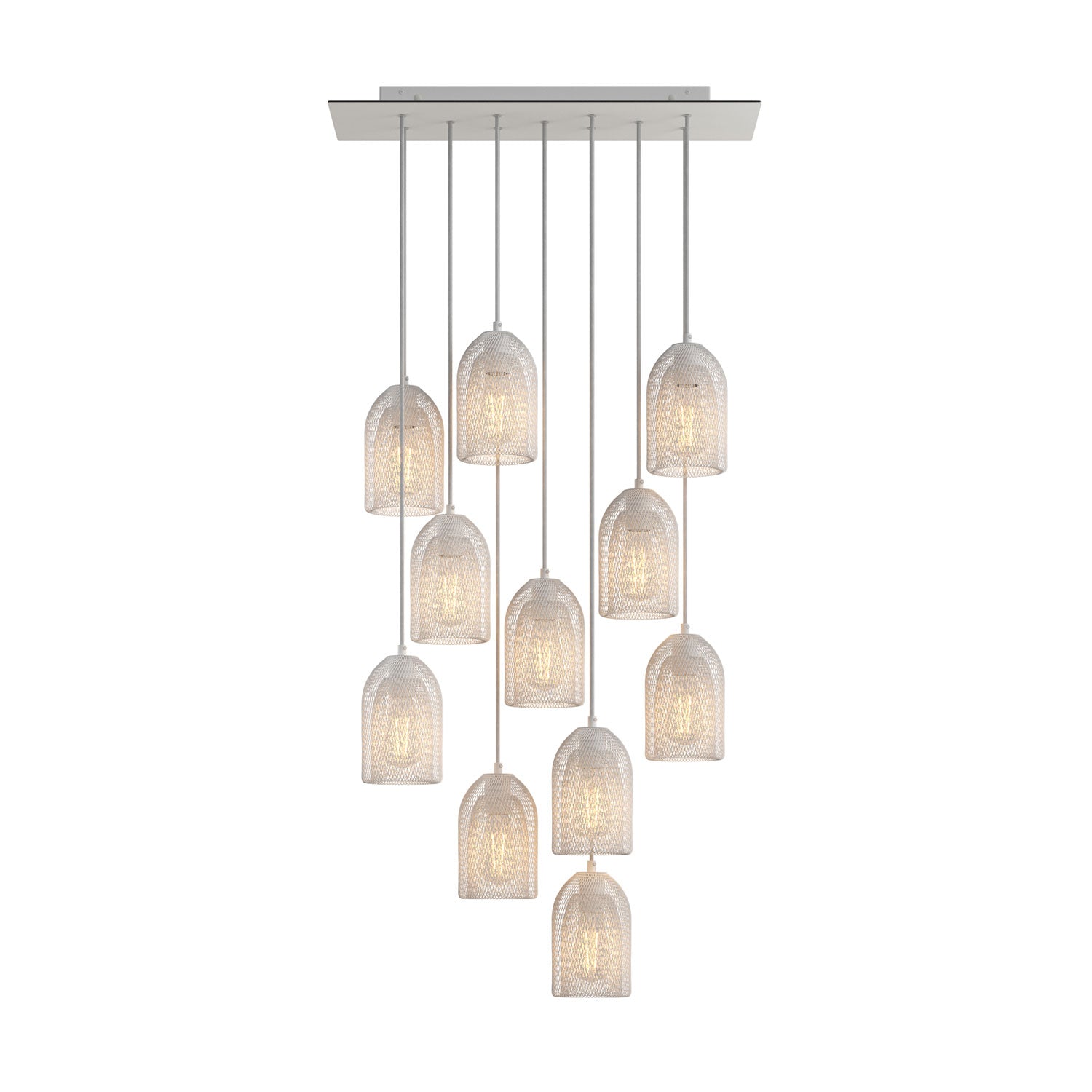 Lampada a sospensione a 11 cadute con XXL Rose-One rettangolare 675 mm con paralume in metallo Ghostbell - Bianco opaco