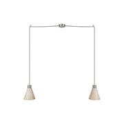 Lampada a sospensione a 2 cadute con paralumi conici in legno - Titanio satinato