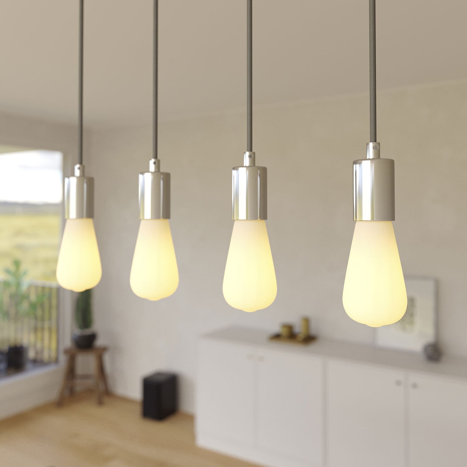 Lampada a sospensione a 4 cadute con XXL Rose-One rettangolare 675 mm con finiture in metallo - Acciaio satinato