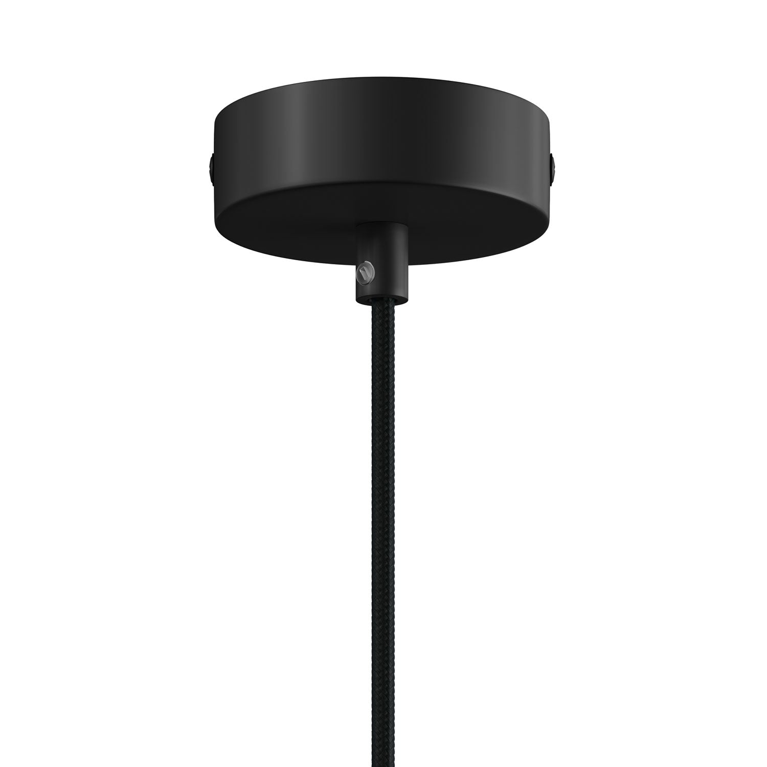Lampada a sospensione completa di cavo tessile e doppio paralume Tub-E14 in legno e metallo - Nero