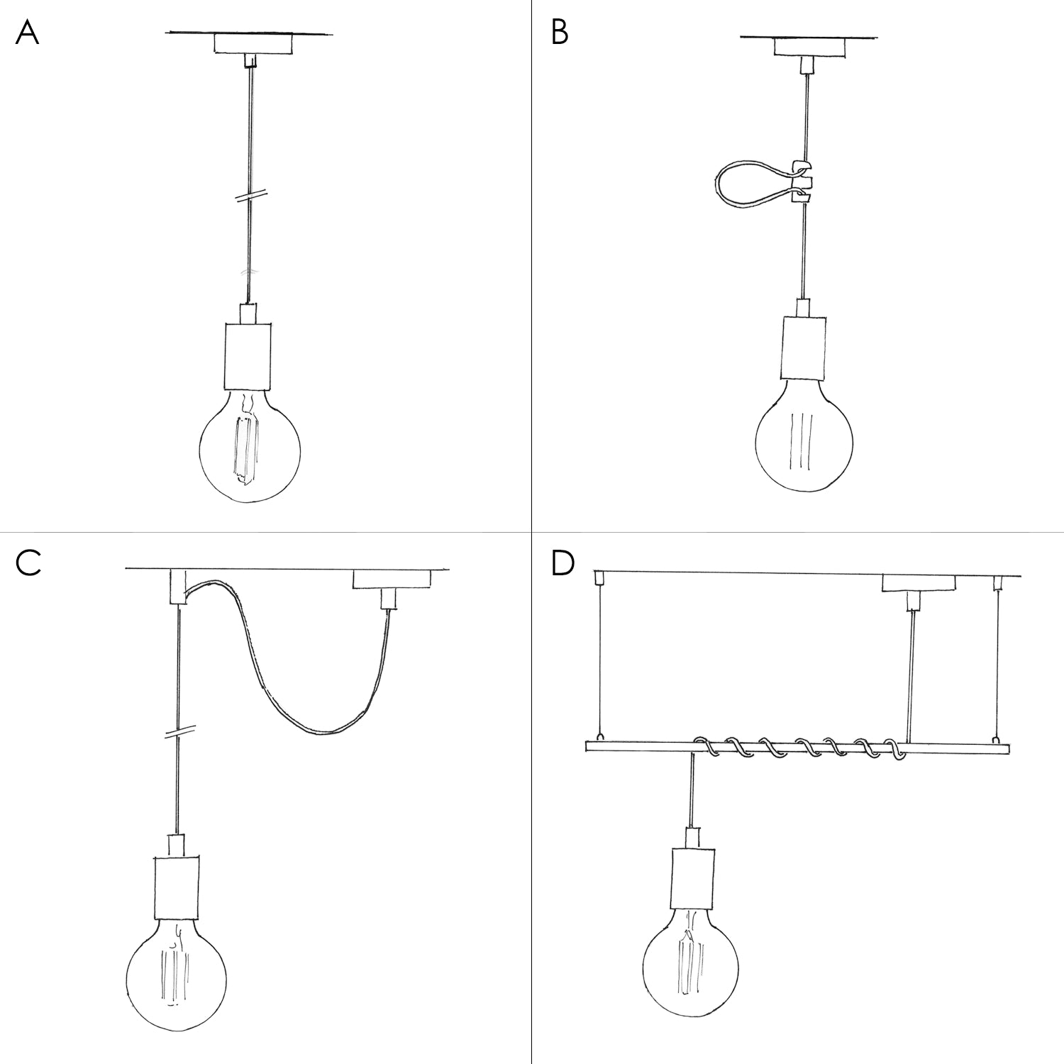 Lampada a sospensione completa di cavo tessile e finiture in metallo a contrasto - Rame