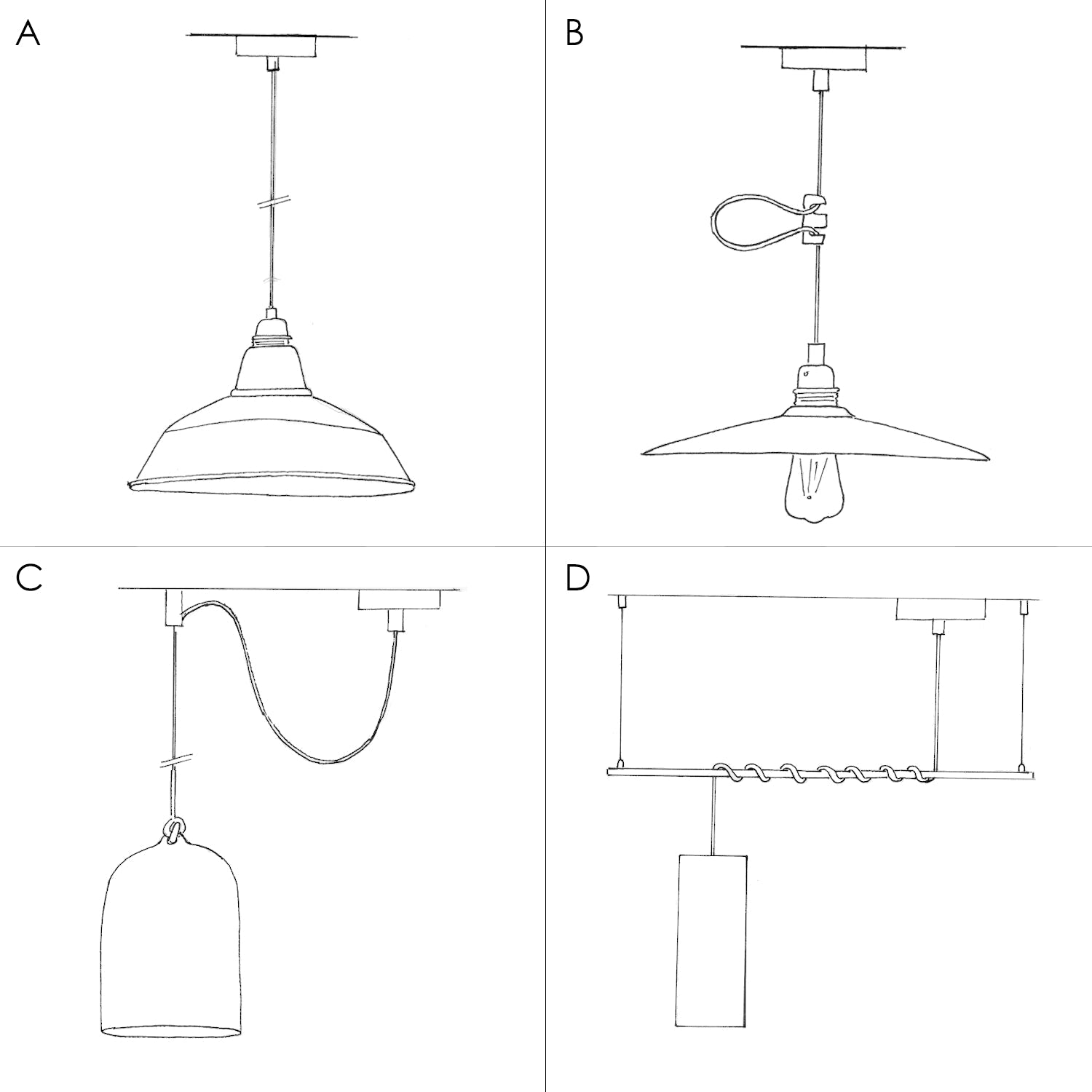 Lampada a sospensione completa di cavo tessile, paralume in legno UFO double-face e finiture in metallo - Carolina Zuniga