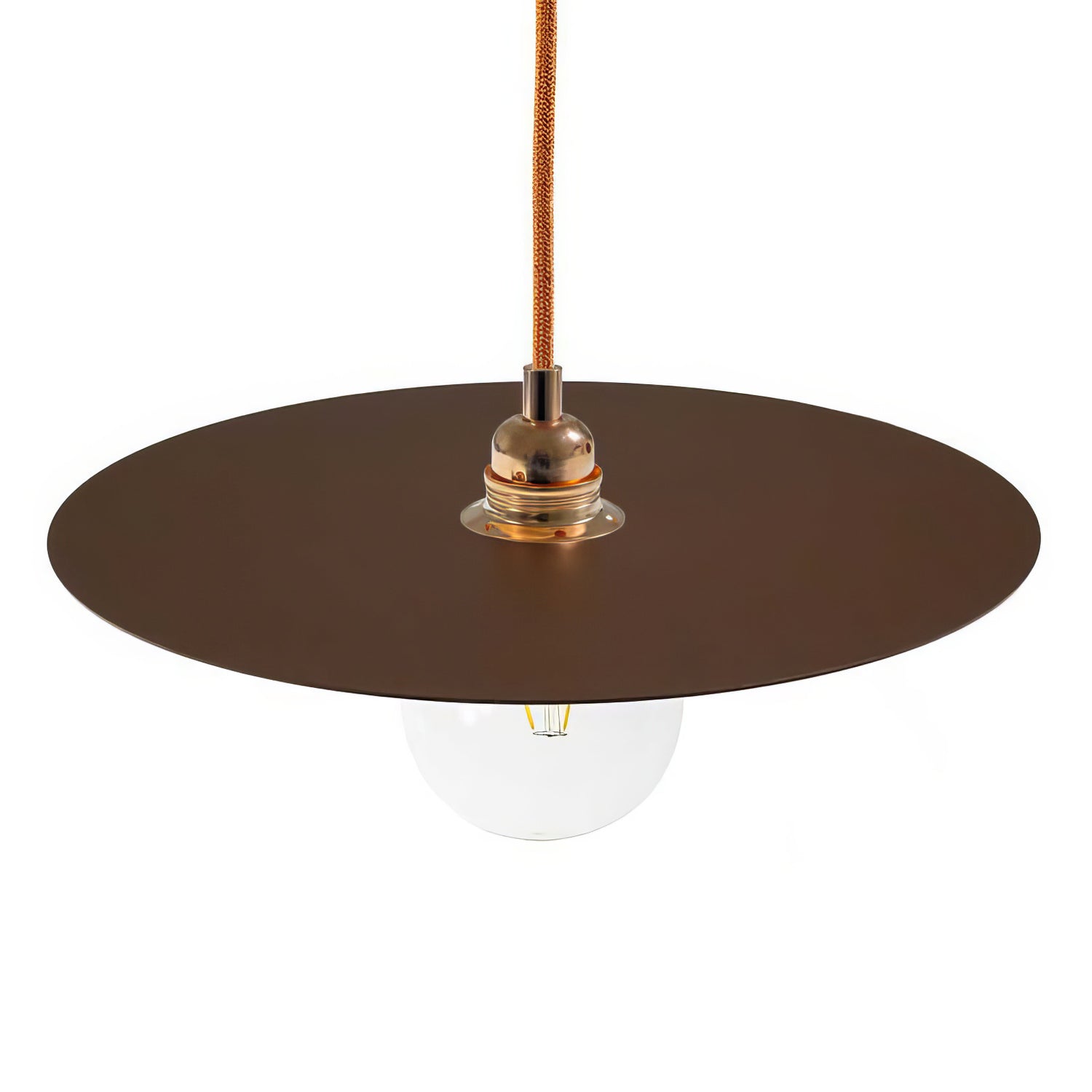 Lampada a sospensione completa di cavo tessile, paralume oversize Ellepi e finiture in metallo - Effetto corten