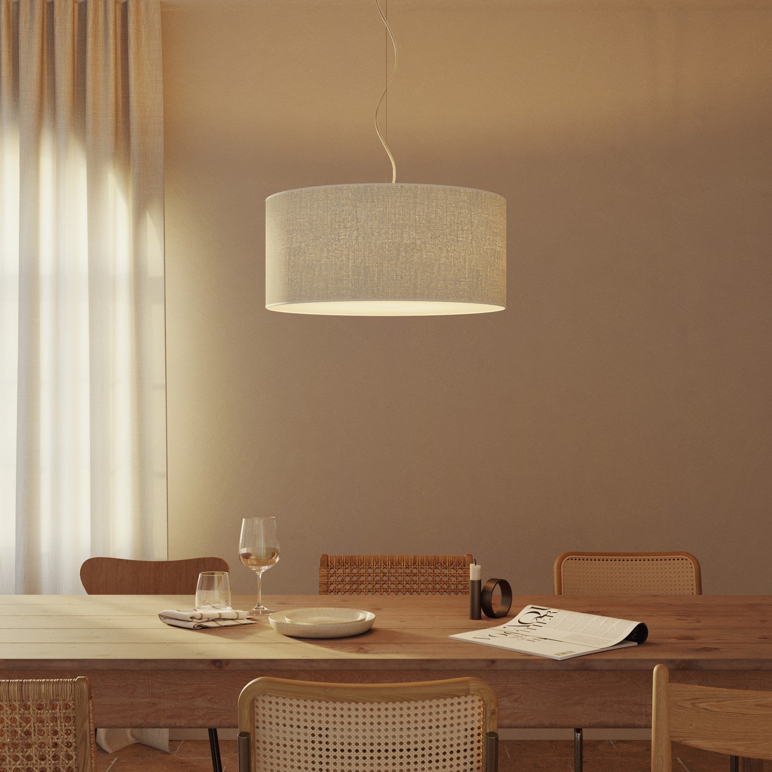 Lampada a sospensione con paralume in tessuto Cilindro Large - Made in Italy - Juta Chiara Si