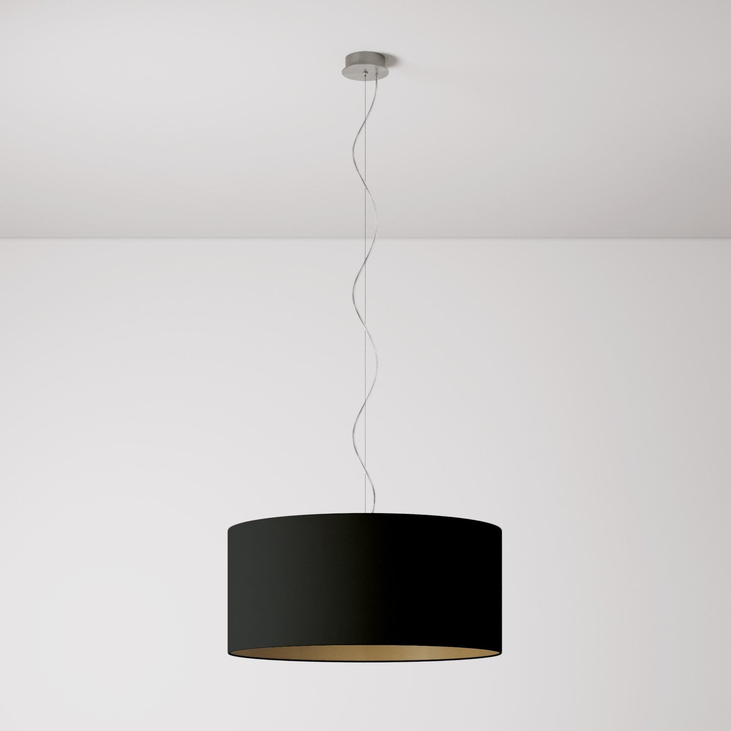 Lampada a sospensione con paralume in tessuto Cilindro Large - Made in Italy - Nero/Oro No