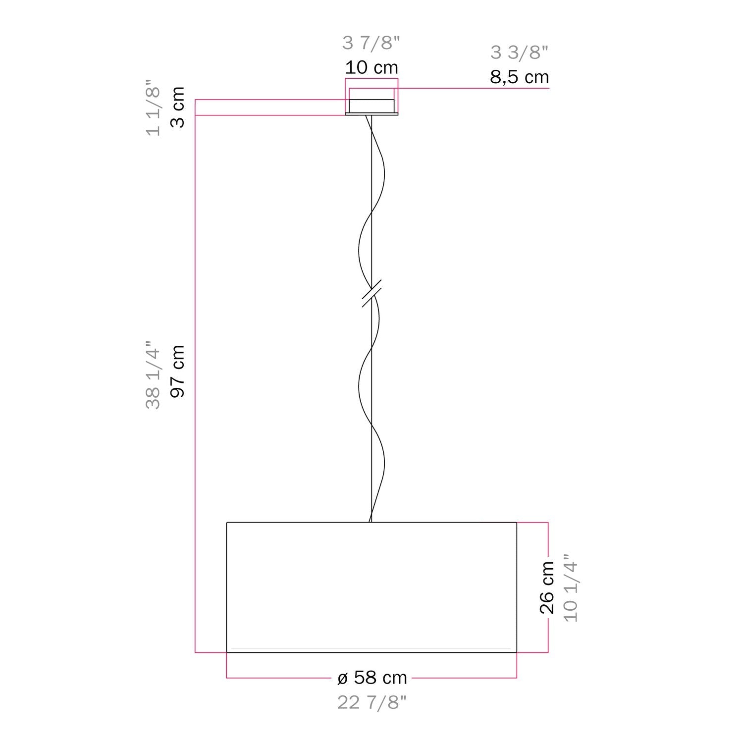 Lampada a sospensione con paralume in tessuto Cilindro Large - Made in Italy - Teletta Azzurro Severo Si