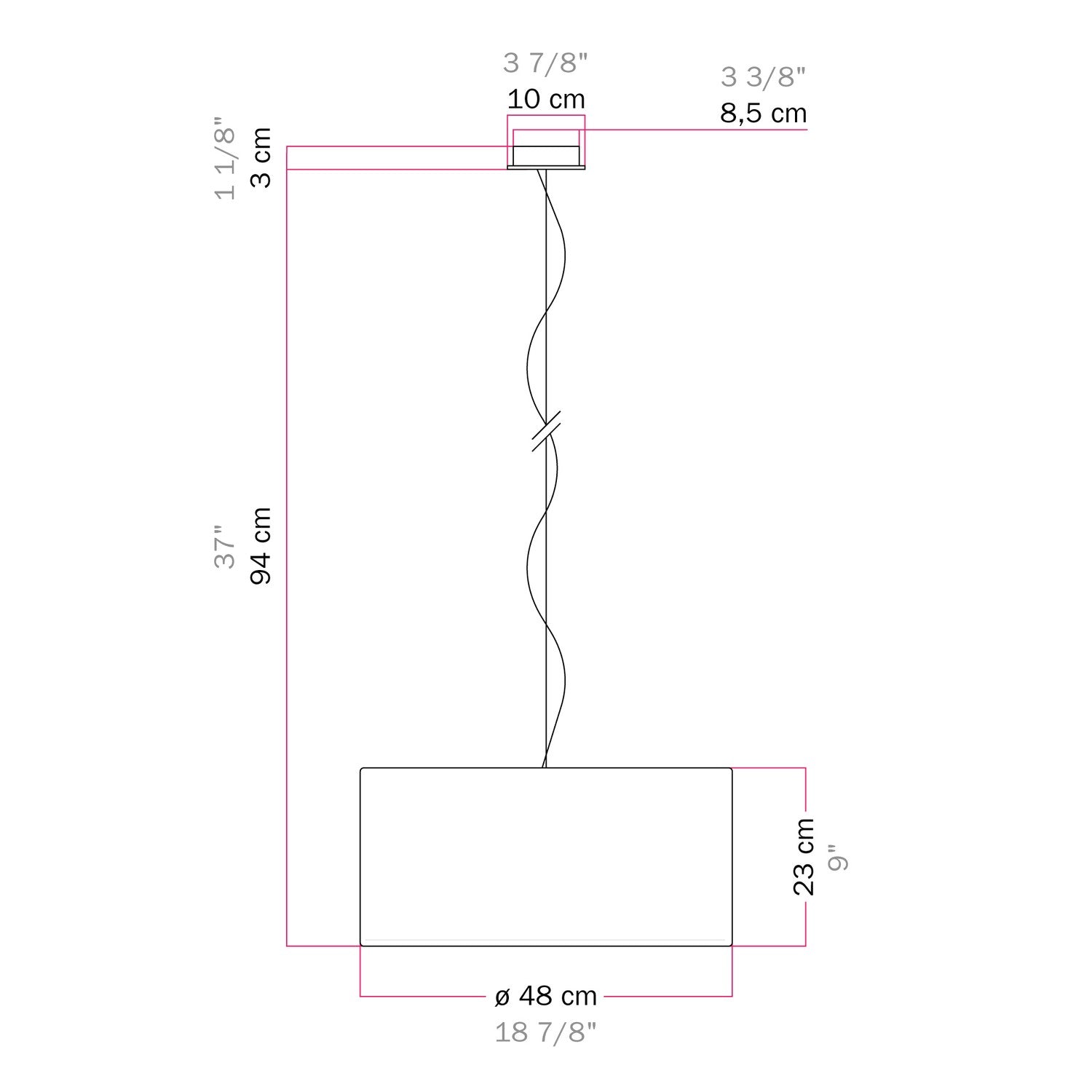 Lampada a sospensione con paralume in tessuto Cilindro Medium Arenal tortora - Made in Italy Si
