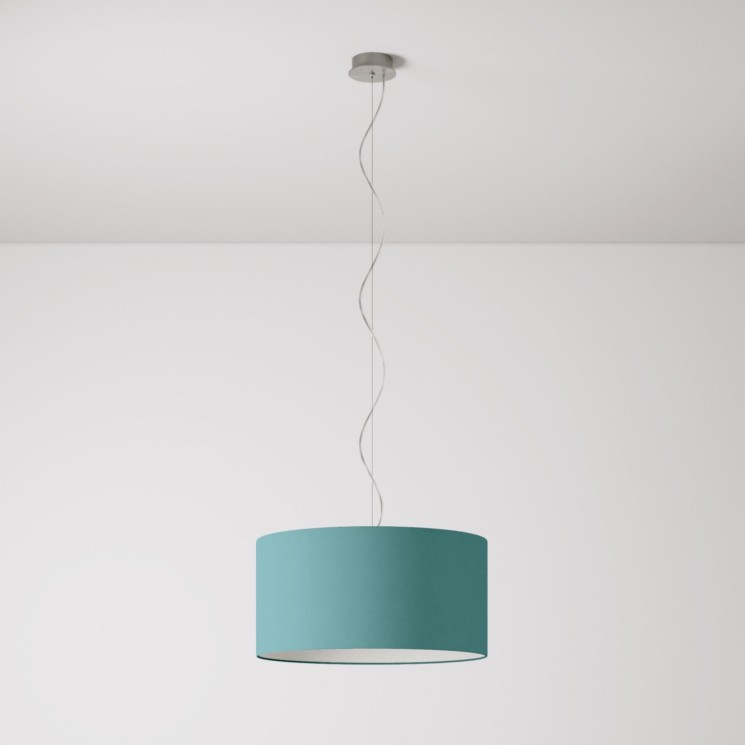 Lampada a sospensione con paralume in tessuto Cilindro Medium - Made in Italy - Teletta Verde Dubbio No
