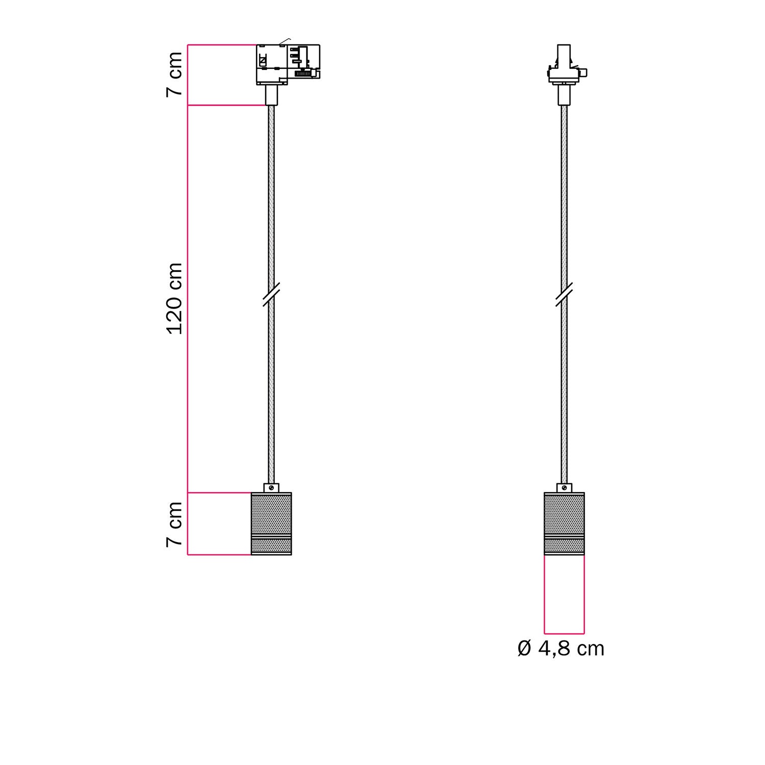 Lampada a sospensione con portalampada in alluminio zigrinato per binari - Ottone