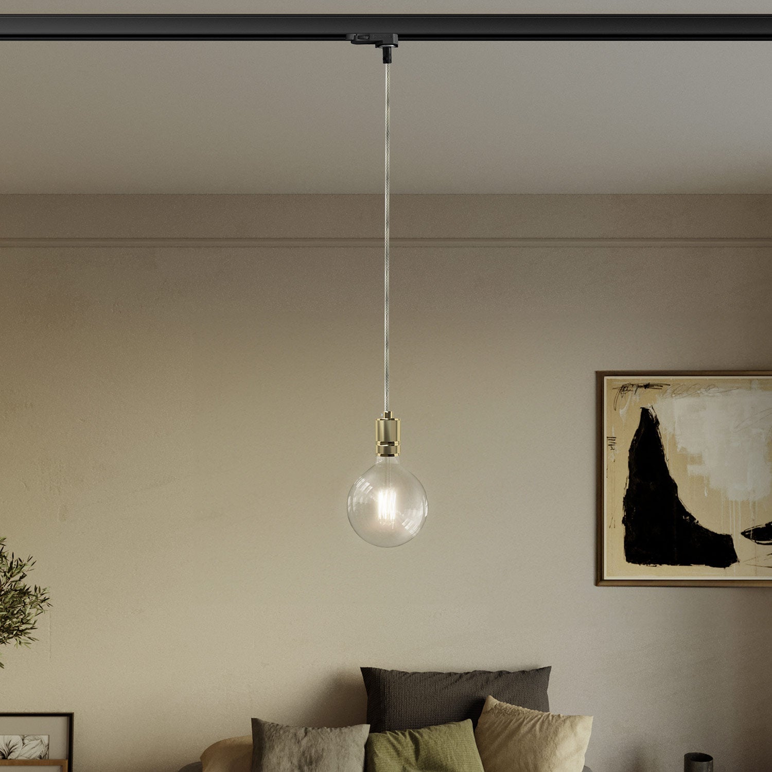Lampada a sospensione con portalampada in alluminio zigrinato per binari - Ottone