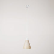 Lampada a sospensione per binari con paralume conico in legno - Bianco