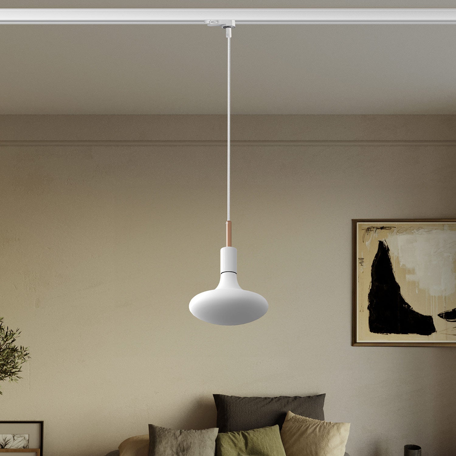 Lampada a sospensione per binario con serracavo da 7cm - Bianco