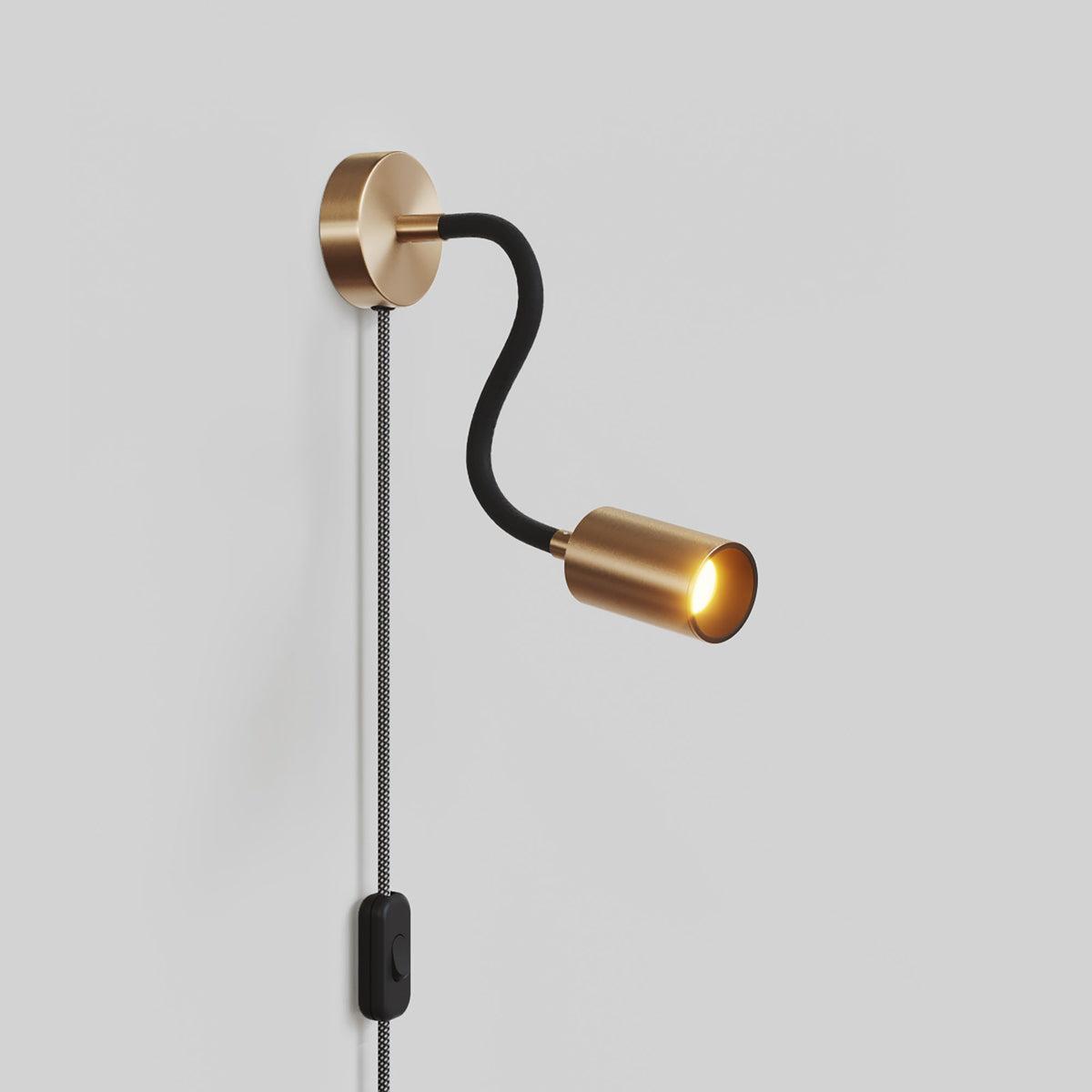 Lampada con spina e braccio snodabile, faretto Spotlight GU10 Bispot - Bronzo satinato / Nero