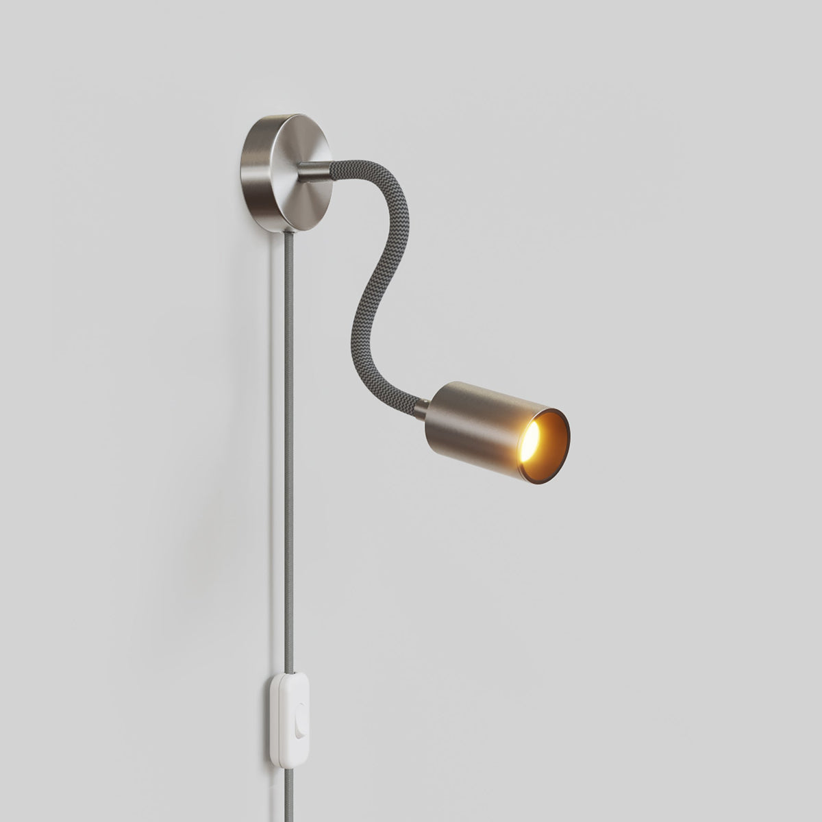 Lampada con spina e braccio snodabile, faretto Spotlight GU10 Bispot - Titanio satinato / Nero