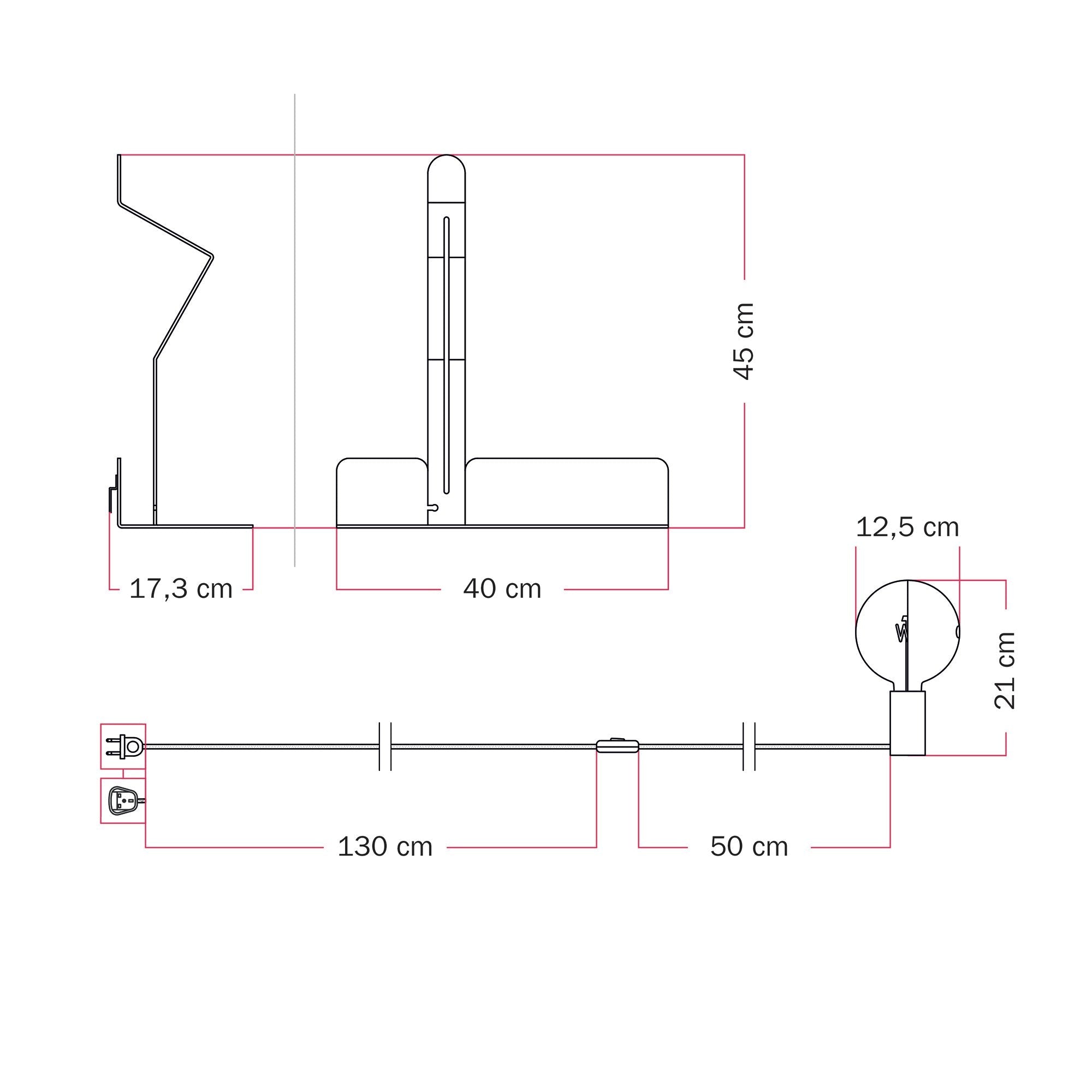 Lampada da parete con mensola e lampadina LED G125 verniciata - Murio Talia - Grigio