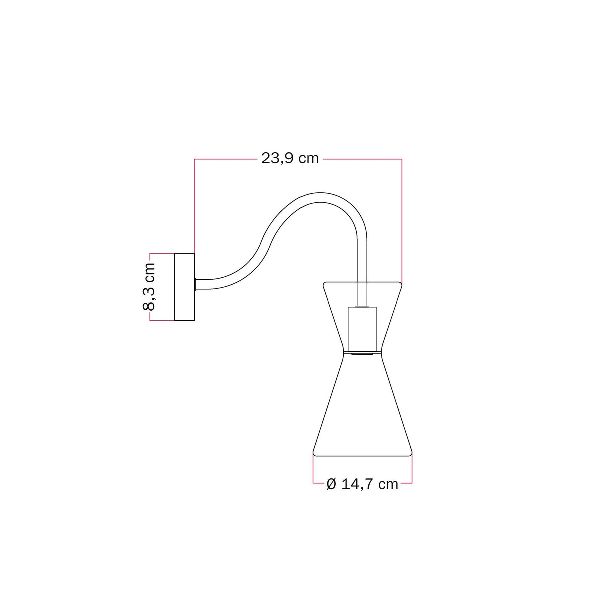 Lampada da parete Ghost Doppio cono con estensione a S - Nero