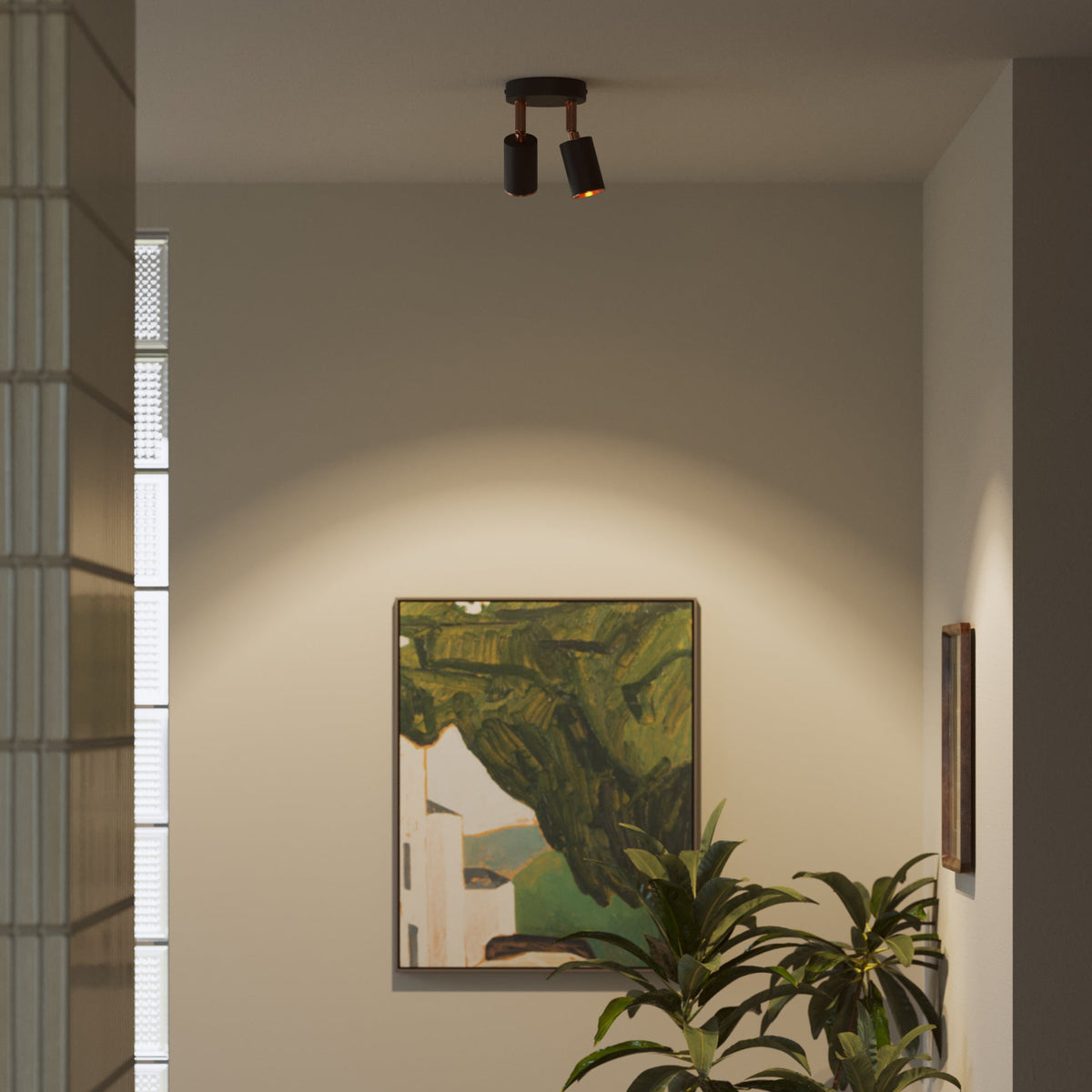 Lampada da parete o soffitto con 2 faretti GU10 Bispot orientabili - Nero / Rame satinato