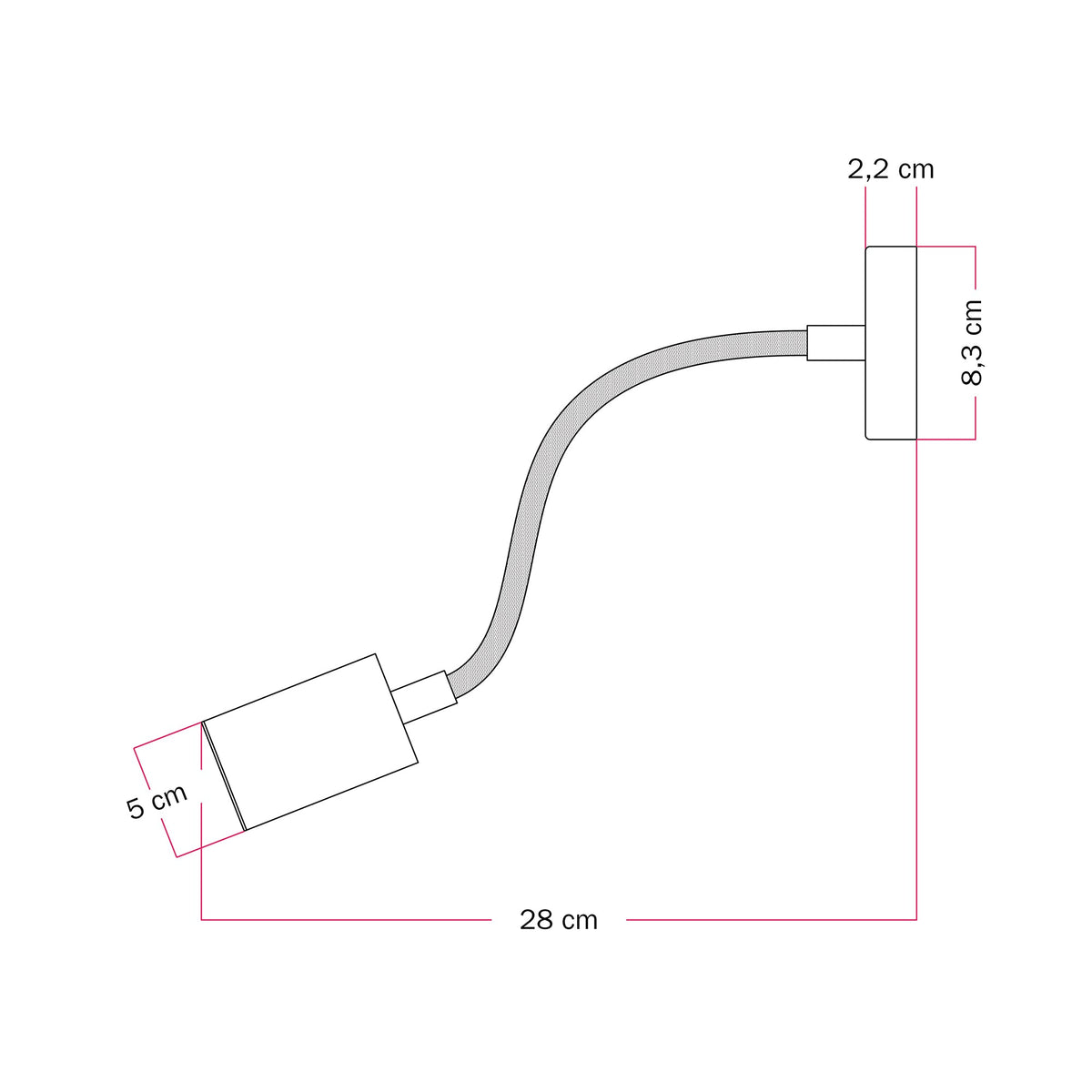 Lampada da parete o soffitto con faretto GU10 Bispot e braccio orientabile Flex 30 cm - Bianco opaco / Nero Si Si